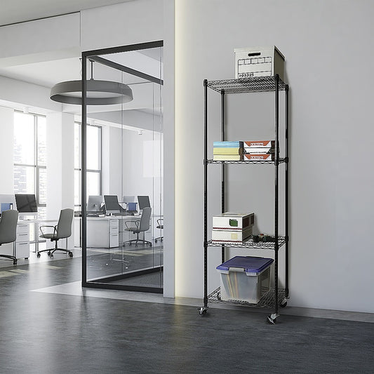 Modular Wire Storage 35x35cm Steel Shelving Black With Wheels For Garage Warehouse Or Kitchen Organisation V63-841501