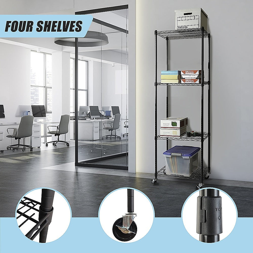 Modular Wire Storage 35x35cm Steel Shelving Black With Wheels For Garage Warehouse Or Kitchen Organisation V63-841501