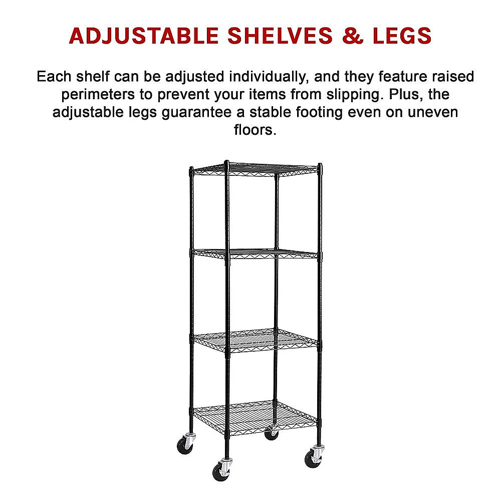 Modular Wire Storage 35x35cm Steel Shelving Black With Wheels For Garage Warehouse Or Kitchen Organisation V63-841501