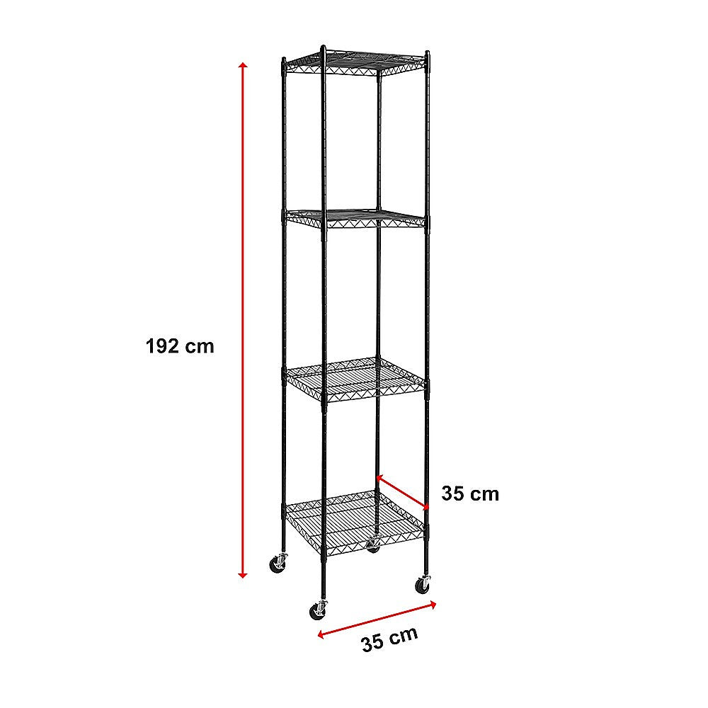 Modular Wire Storage 35x35cm Steel Shelving Black With Wheels For Garage Warehouse Or Kitchen Organisation V63-841501