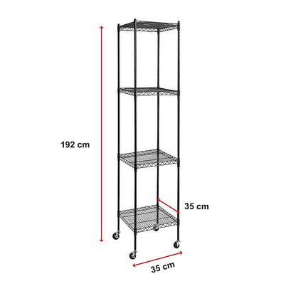 Modular Wire Storage 35x35cm Steel Shelving Black With Wheels For Garage Warehouse Or Kitchen Organisation V63-841501