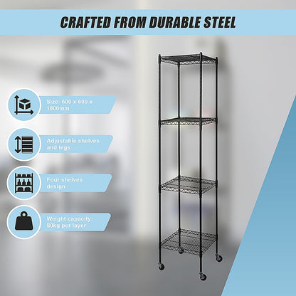 Modular Wire Storage 35x35cm Steel Shelving Black With Wheels For Garage Warehouse Or Kitchen Organisation V63-841501