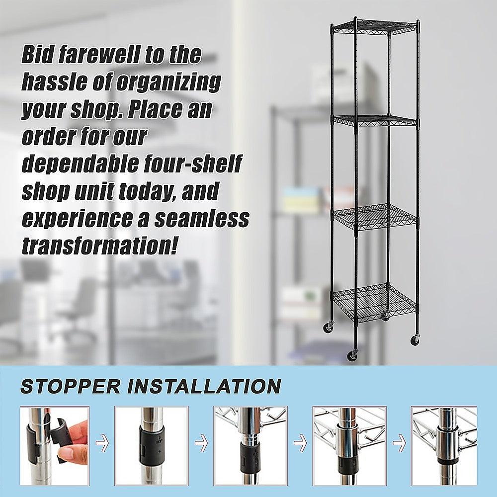 Modular Wire Storage 35x35cm Steel Shelving Black With Wheels For Garage Warehouse Or Kitchen Organisation V63-841501