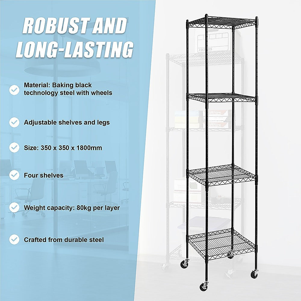 Modular Wire Storage 35x35cm Steel Shelving Black With Wheels For Garage Warehouse Or Kitchen Organisation V63-841501
