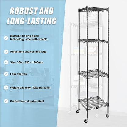 Modular Wire Storage 35x35cm Steel Shelving Black With Wheels For Garage Warehouse Or Kitchen Organisation V63-841501