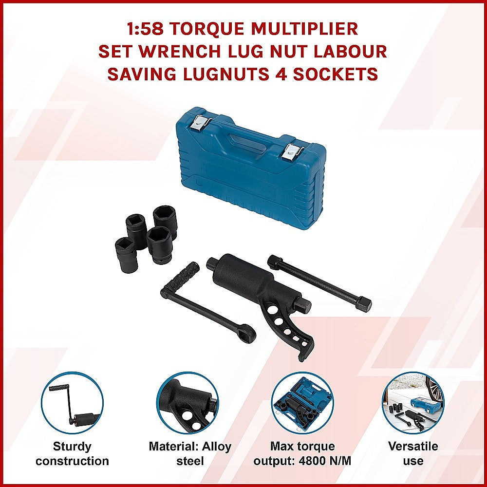 1:58 Torque Multiplier Set Wrench Lug Nut Labour Saving Lugnuts 4 Sockets V63-841651