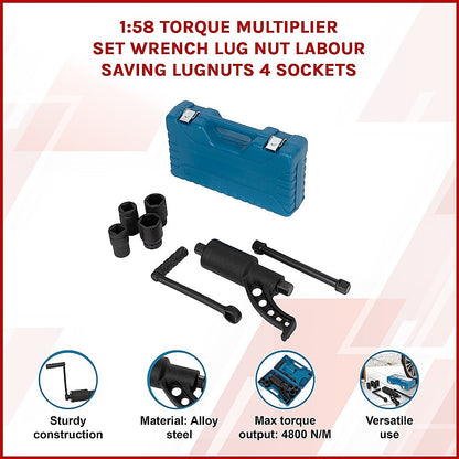 1:58 Torque Multiplier Set Wrench Lug Nut Labour Saving Lugnuts 4 Sockets V63-841651