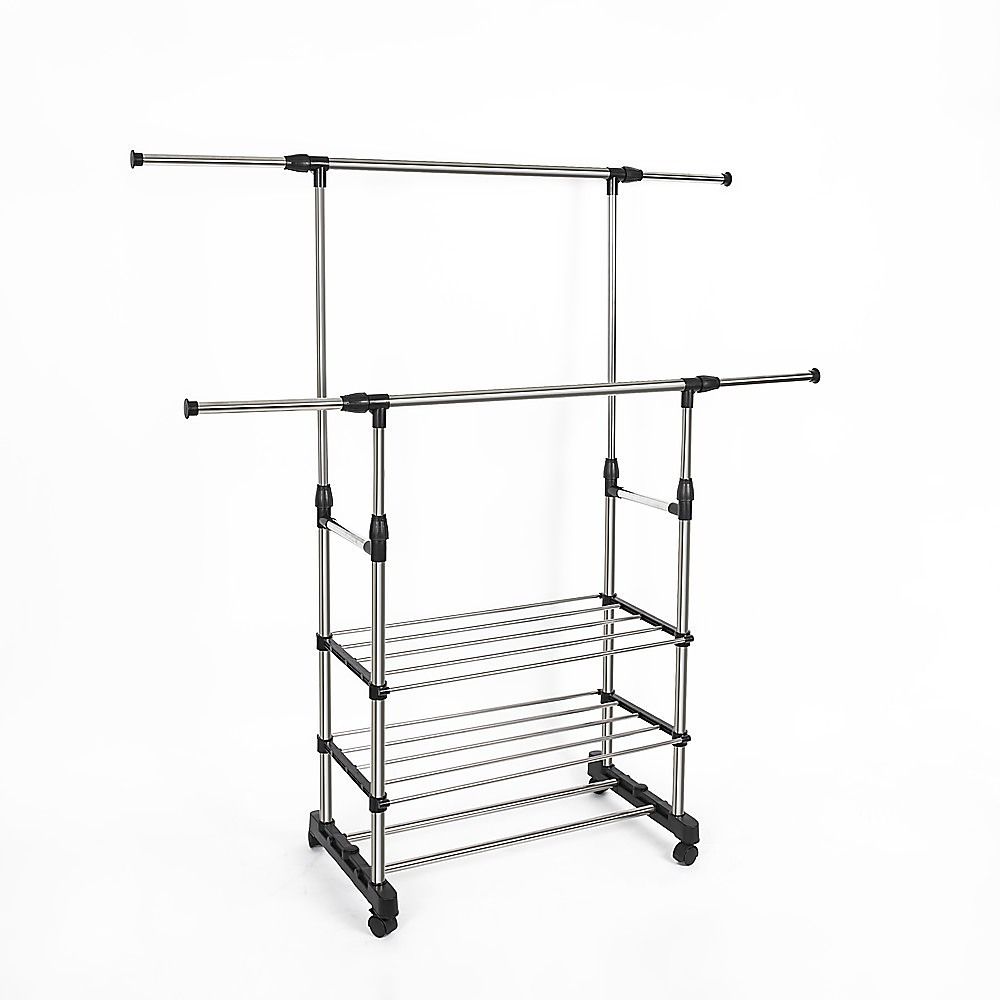Heavy Duty Commercial Garment Rack Double Bar Rolling Collapsible Clothing Shelf V63-841681
