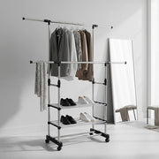 Heavy Duty Commercial Garment Rack Double Bar Rolling Collapsible Clothing Shelf V63-841681