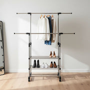 Heavy Duty Commercial Garment Rack Double Bar Rolling Collapsible Clothing Shelf V63-841681