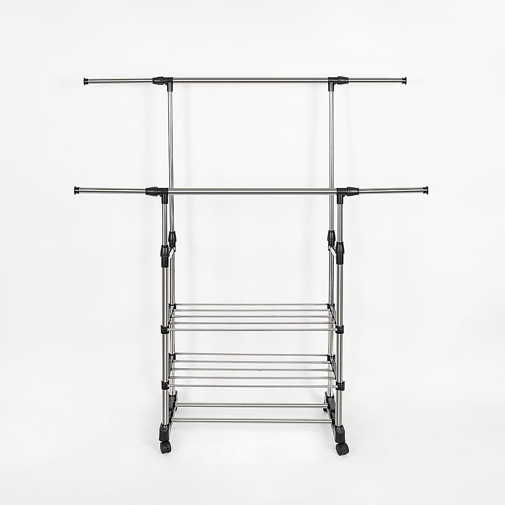 Heavy Duty Commercial Garment Rack Double Bar Rolling Collapsible Clothing Shelf V63-841681