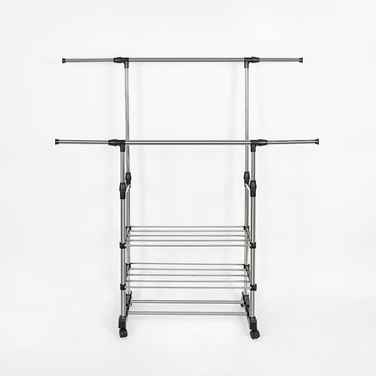Heavy Duty Commercial Garment Rack Double Bar Rolling Collapsible Clothing Shelf V63-841681