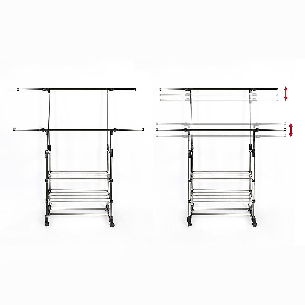 Heavy Duty Commercial Garment Rack Double Bar Rolling Collapsible Clothing Shelf V63-841681