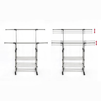 Heavy Duty Commercial Garment Rack Double Bar Rolling Collapsible Clothing Shelf V63-841681