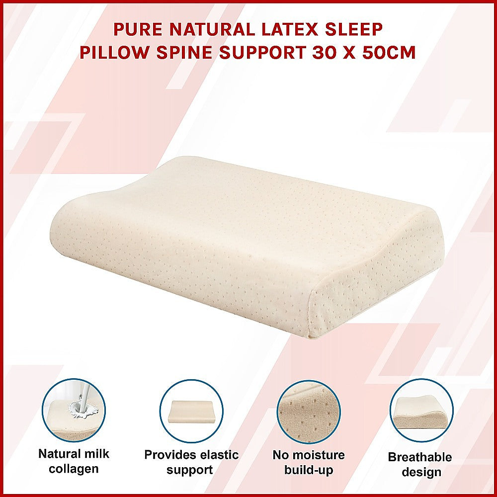 Pure Natural Latex Sleep Pillow Spine Support 30 x 50cm V63-841711