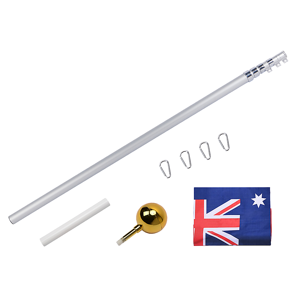 9.1m Flag Pole Kit Telescopic Heavy Duty 16 Gauge Aluminium with Flag V63-841721