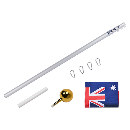 9.1m Flag Pole Kit Telescopic Heavy Duty 16 Gauge Aluminium with Flag V63-841721