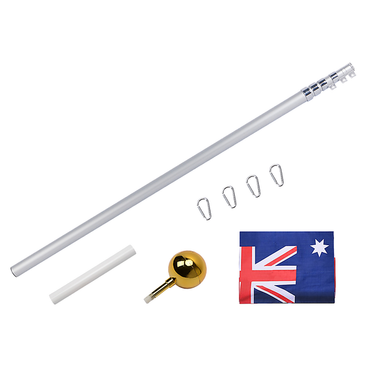 9.1m Flag Pole Kit Telescopic Heavy Duty 16 Gauge Aluminium with Flag V63-841721