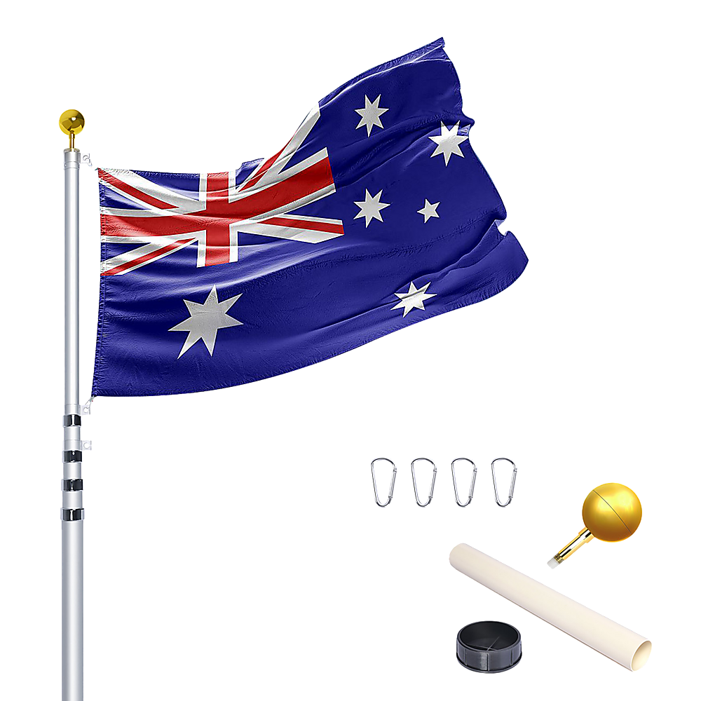 9.1m Flag Pole Kit Telescopic Heavy Duty 16 Gauge Aluminium with Flag V63-841721