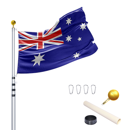 9.1m Flag Pole Kit Telescopic Heavy Duty 16 Gauge Aluminium with Flag V63-841721