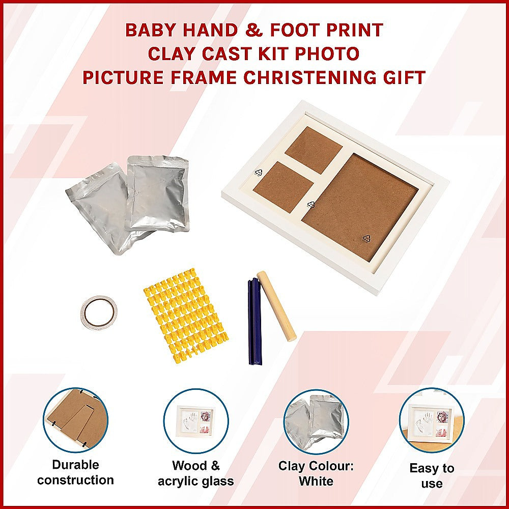 Baby Hand & Foot Print Clay Cast Kit Photo Picture Frame Christening Gift V63-841731
