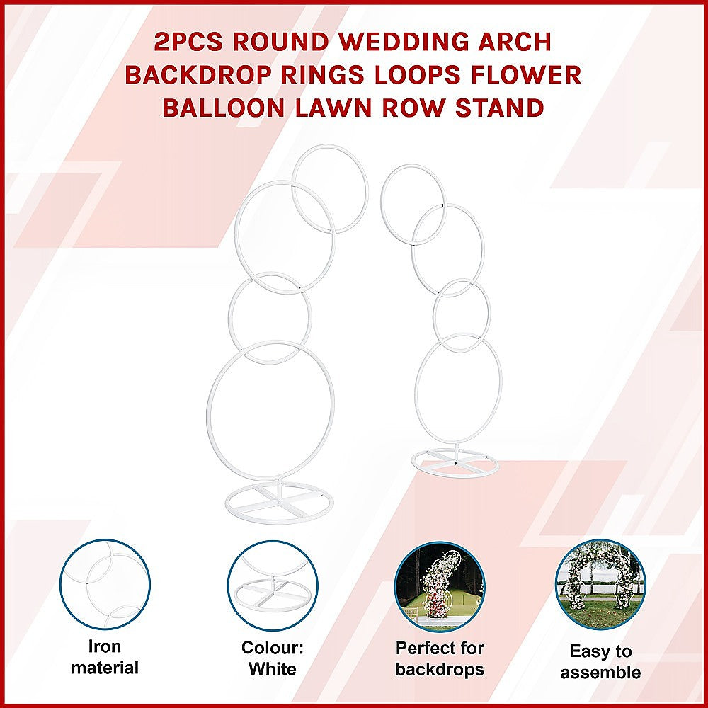 2pcs Round Wedding Arch Backdrop Rings Loops Flower Balloon Lawn Row Stand V63-841751