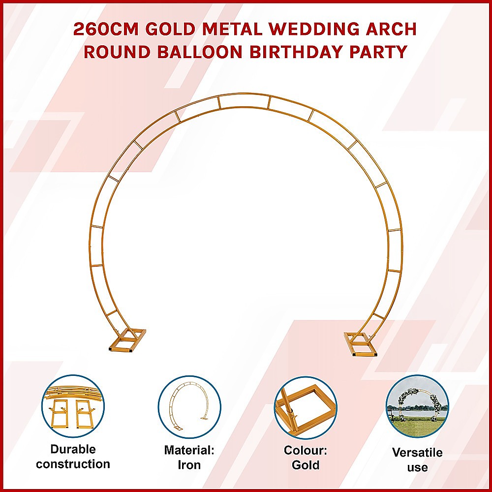 260cm Gold Metal Wedding Arch Round Balloon Birthday Party V63-841761