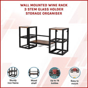 Wall Mounted Wine Rack 3 Stem Glass Holder Storage Organiser V63-841821