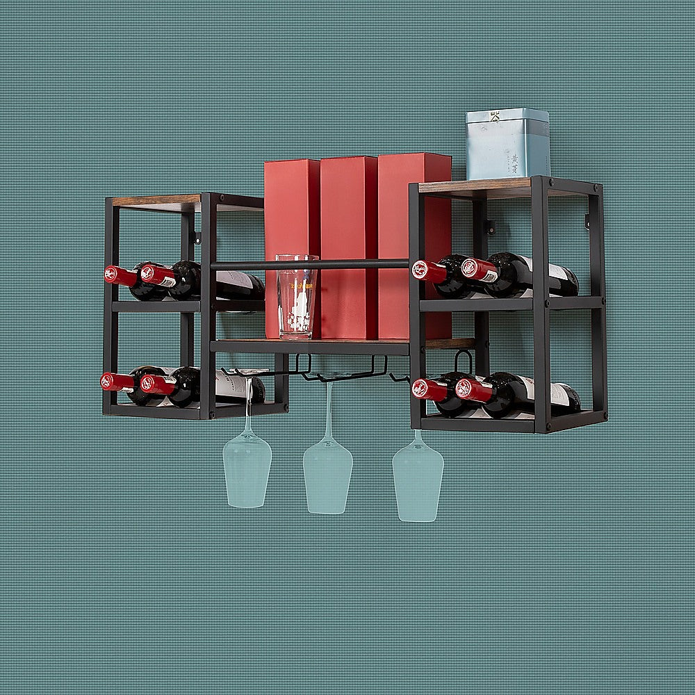 Wall Mounted Wine Rack 3 Stem Glass Holder Storage Organiser V63-841821
