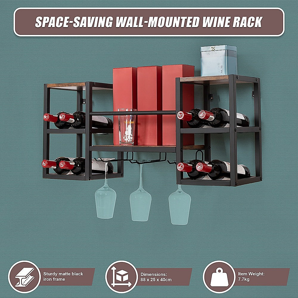 Wall Mounted Wine Rack 3 Stem Glass Holder Storage Organiser V63-841821