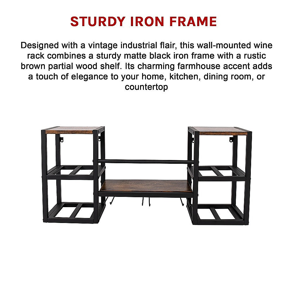 Wall Mounted Wine Rack 3 Stem Glass Holder Storage Organiser V63-841821