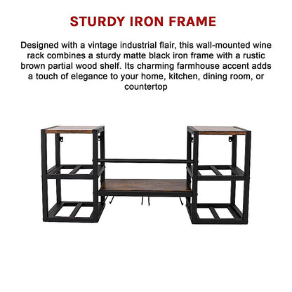 Wall Mounted Wine Rack 3 Stem Glass Holder Storage Organiser V63-841821