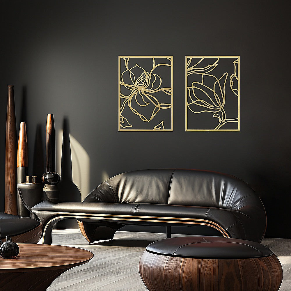 3 Piece Gold Flower Metal Wall Decor Abstract Floral Aesthetic Set of 3 V63-841841