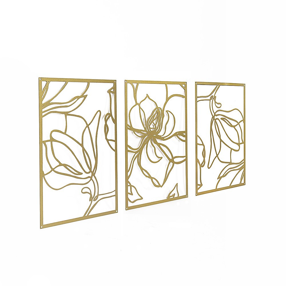 3 Piece Gold Flower Metal Wall Decor Abstract Floral Aesthetic Set of 3 V63-841841