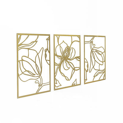 3 Piece Gold Flower Metal Wall Decor Abstract Floral Aesthetic Set of 3 V63-841841