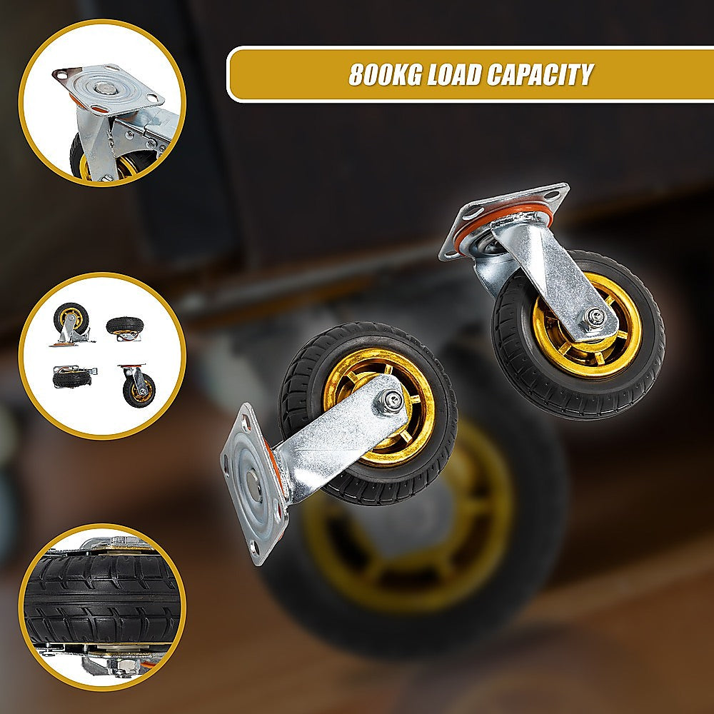 Castor Wheels 4 x 6" 150mm Swivel Silent Caster 2 Brakes 800KG V63-841911