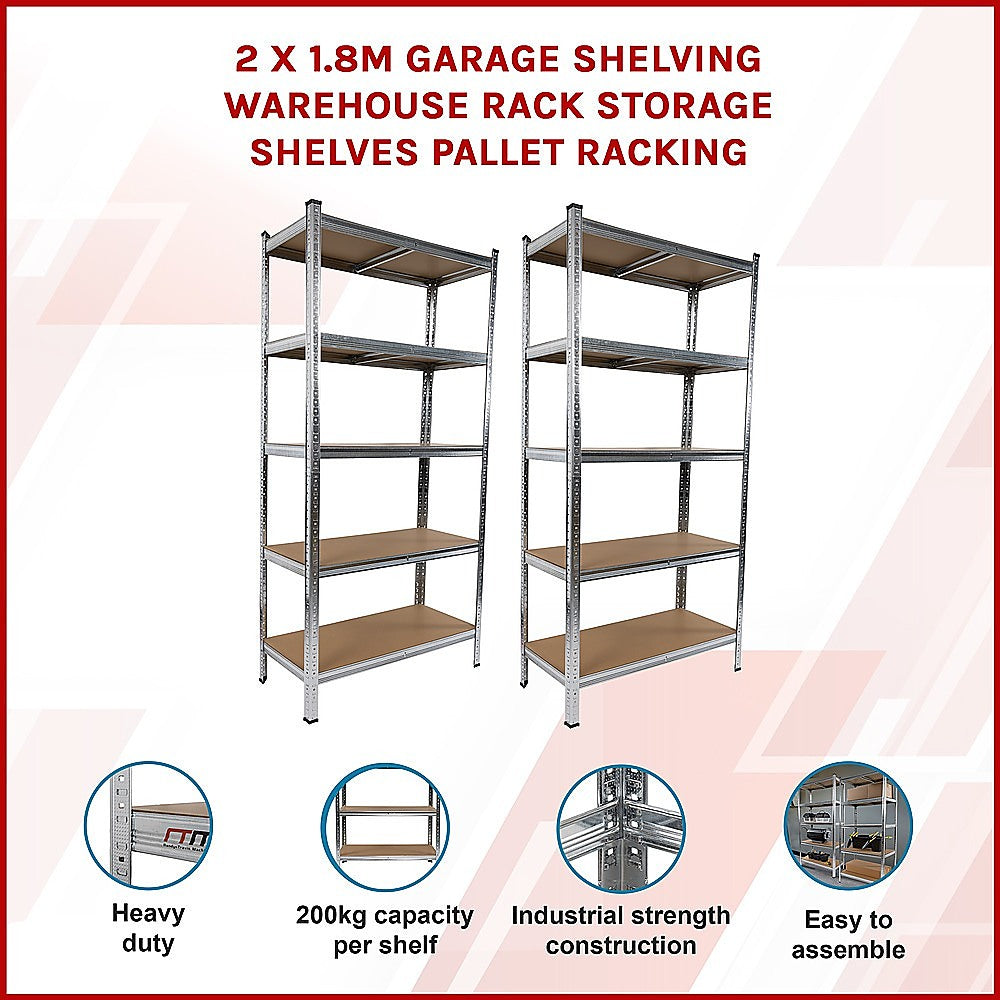 2 x 1.8M Garage Shelving Warehouse Rack Storage Shelves Pallet Racking V63-842041