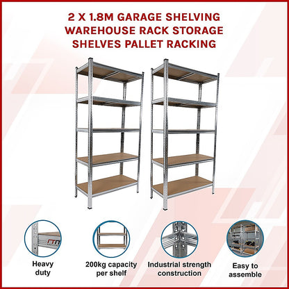 2 x 1.8M Garage Shelving Warehouse Rack Storage Shelves Pallet Racking V63-842041