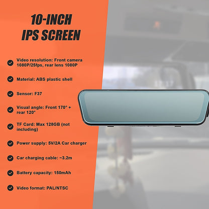 Dash Camera 1080P Front and Rear Smart Car DVR Recorder Night Vision 10" V63-842051