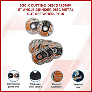 100 x Cutting Discs 125mm 5" Angle Grinder Disc Metal Cut Off Wheel Thin V63-842061