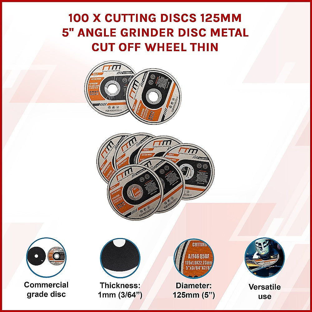100 x Cutting Discs 125mm 5" Angle Grinder Disc Metal Cut Off Wheel Thin V63-842061