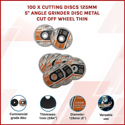 100 x Cutting Discs 125mm 5" Angle Grinder Disc Metal Cut Off Wheel Thin V63-842061