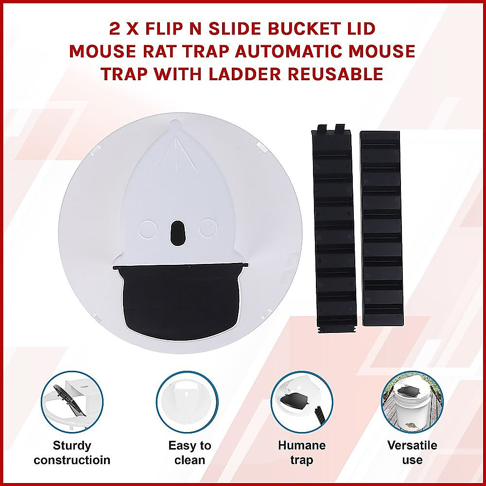2 x Flip N Slide Bucket Lid Mouse Rat Trap Automatic Reusable V63-842071