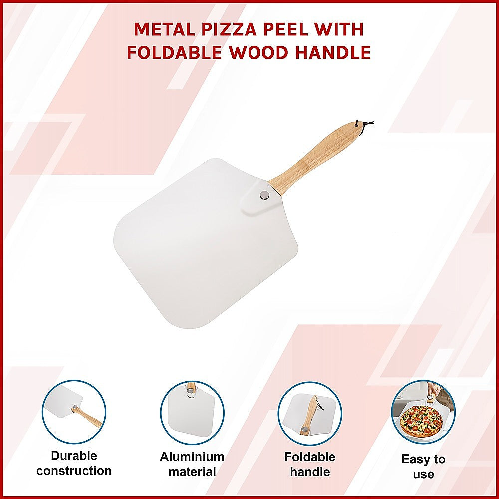 Metal Pizza Peel with Foldable Wood Handle V63-842161