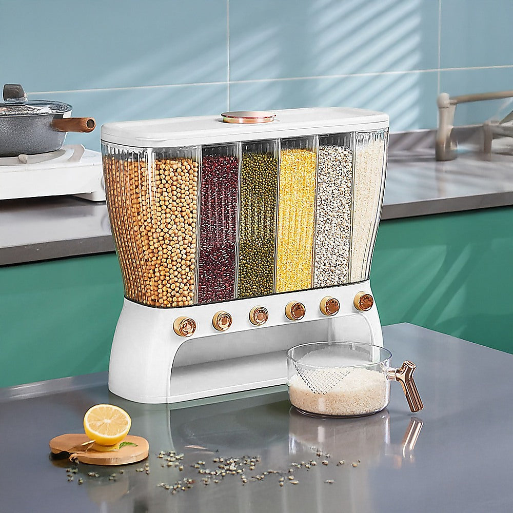 6 Grids Dispenser Storage Container Rice Cereal Beans Grain V63-842211
