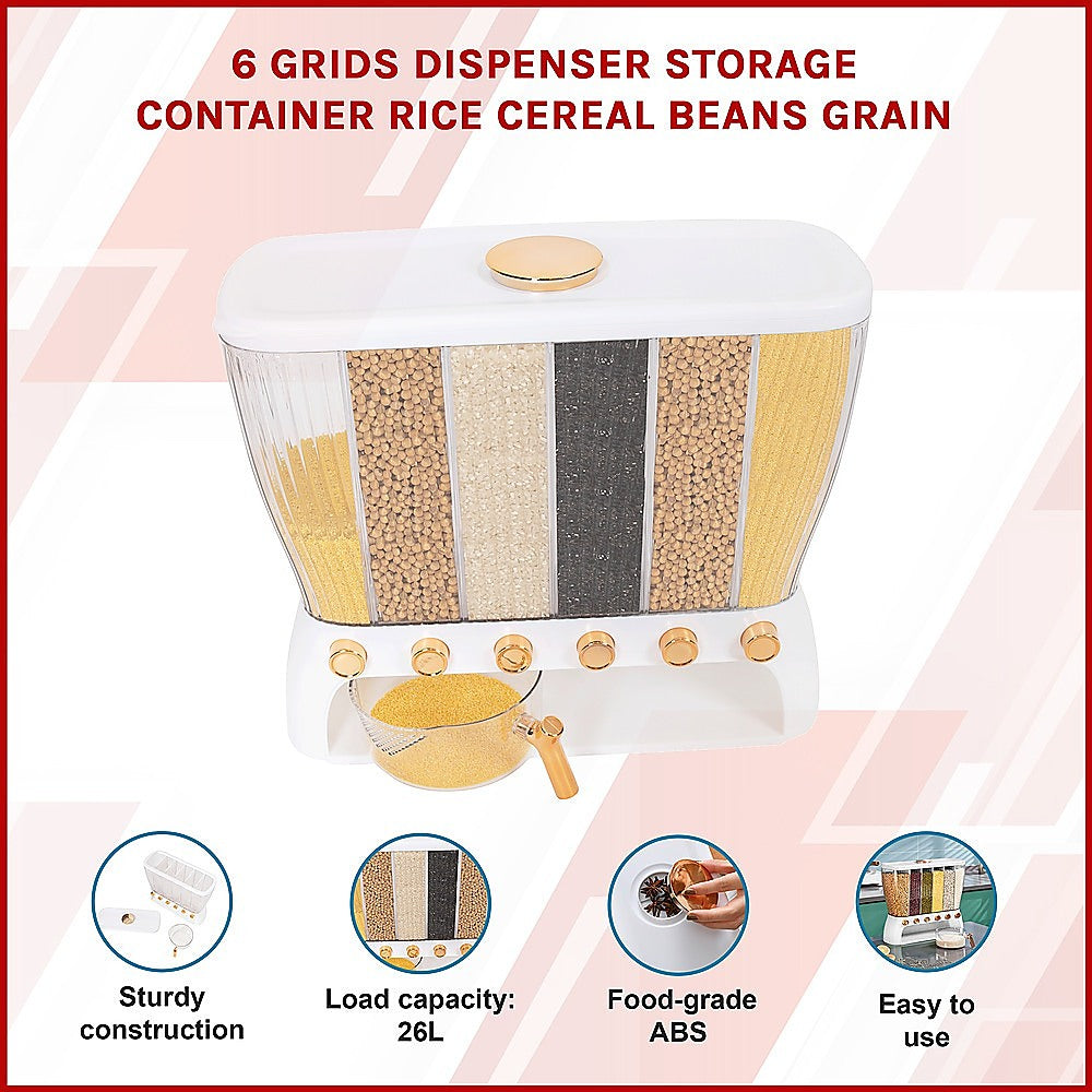 6 Grids Dispenser Storage Container Rice Cereal Beans Grain V63-842211