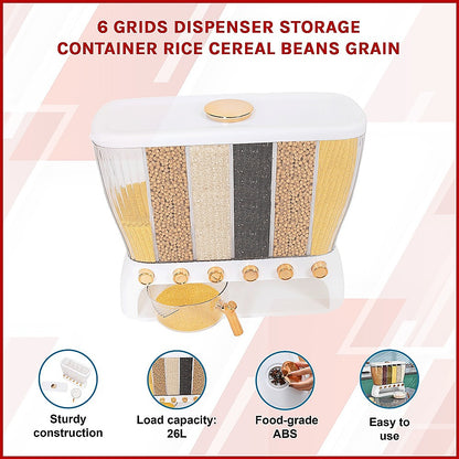6 Grids Dispenser Storage Container Rice Cereal Beans Grain V63-842211