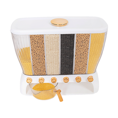 6 Grids Dispenser Storage Container Rice Cereal Beans Grain V63-842211