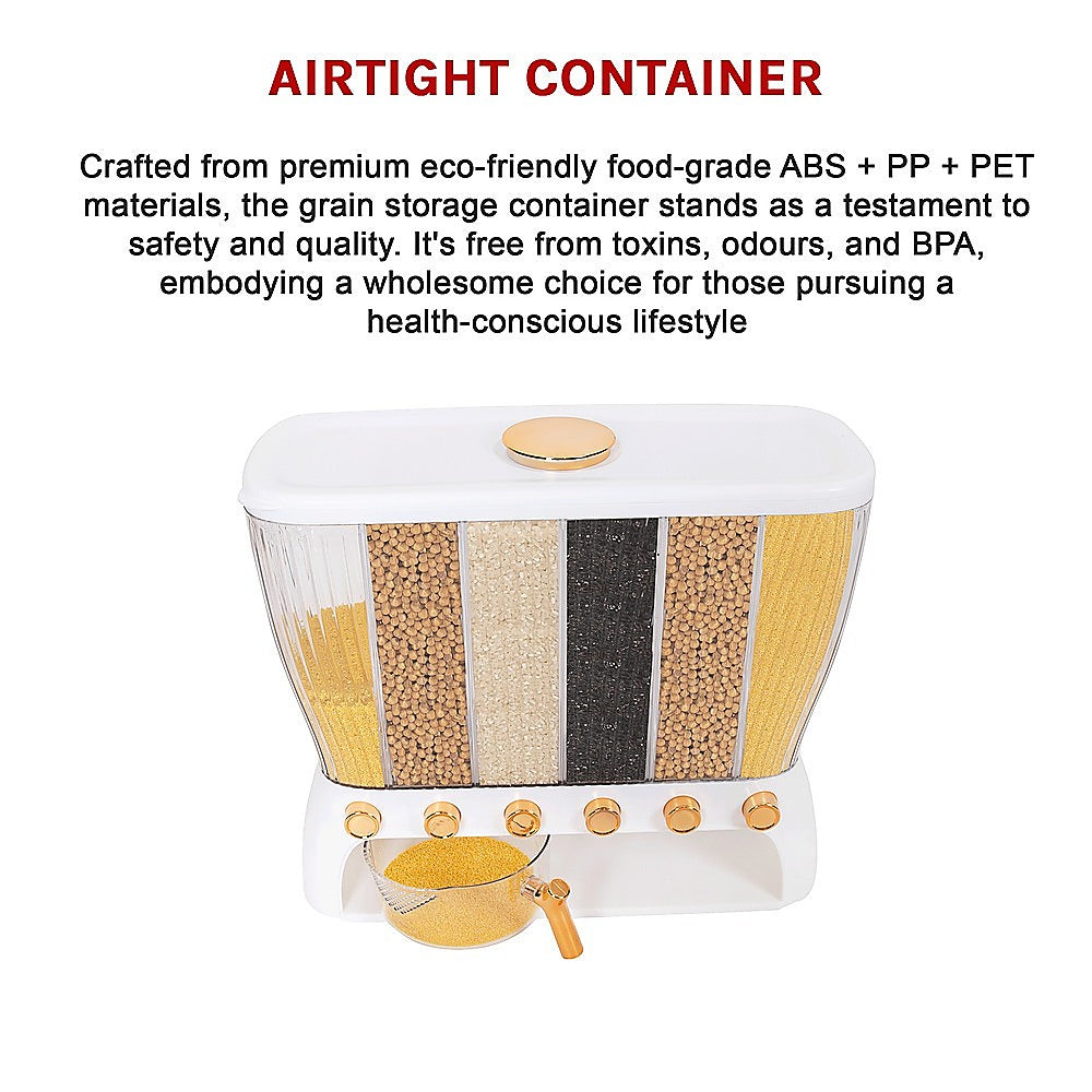 6 Grids Dispenser Storage Container Rice Cereal Beans Grain V63-842211
