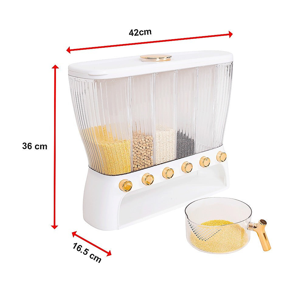 6 Grids Dispenser Storage Container Rice Cereal Beans Grain V63-842211